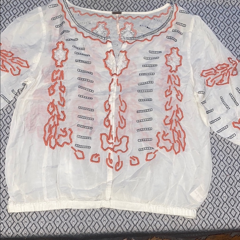Free People - Gentle used Embroidered White and Orange Women's Top Size:PSmall